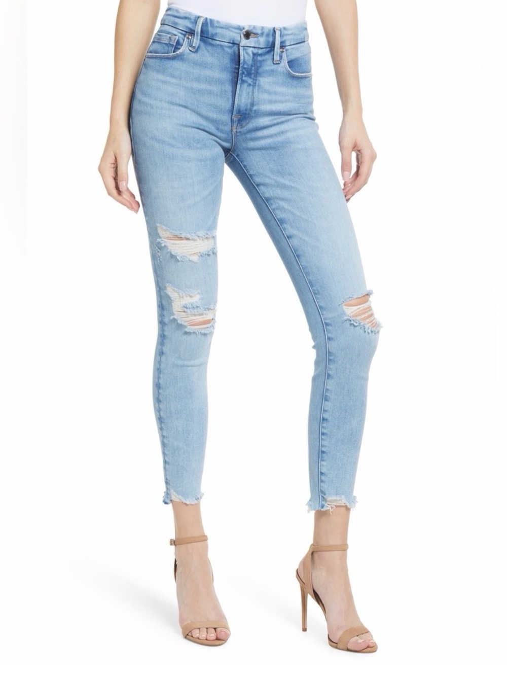 Good American Good Legs Chewed Hem Distressed Skinny Jeans Size 25